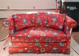 Red Floral Upholstered Loveseat