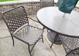 Patio Dining Table, Chairs & Umbrella