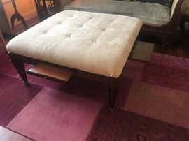 Large upholstered tufted ottoman with slide out trays