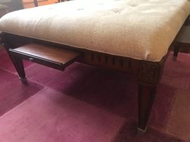 Large upholstered tufted ottoman with slide out trays