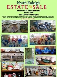Fenton, Royal Lace, Harker and Russell Wright Pottery. Dolls and Cookie Jars!