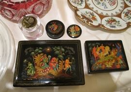 Russian Boxes and Brooch Soviet Era with paperwork