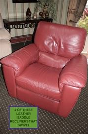 Pair of Swivel Leather Saddle Recliners