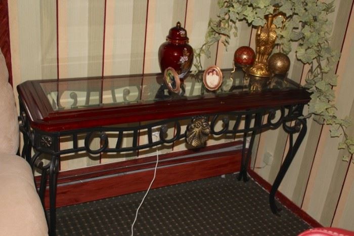 Metal, Wood & Glass Console Table, Ginger Jar,  and other Decorative