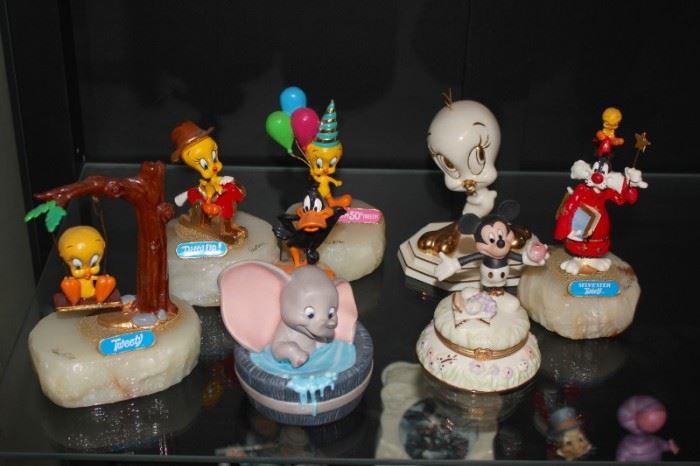 Cartoon Classic Figurines including Tweety Bird, Sylvester the Cat, Mickey Mouse and Dumbo