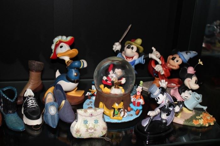 Cartoon Classic Figurines including  Mickey Mouse, Donald Duck, Goofy and Pluto, plus Miniature Shoe Collectibles