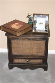 Small Cabinet, Photo Album and Frame with Bric-A-Brac