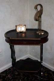 Pedestal Occasional Table with Small Photo Frame and Water Fowl Figurine