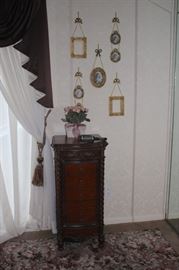 Small Cabinet and Hanging Miniature Picture Frame Collection