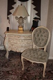 Provincial Chest and Chair with Vintage Lamp one of Pair