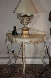 Provincial Demi-Lune Table and Lamp - 1 of a Pair
