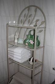 Decorative Standing Shelf with Linens and Decorative Items