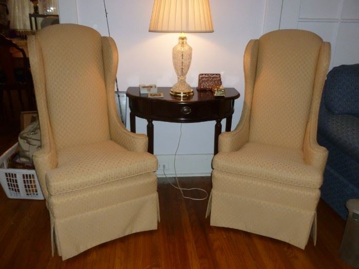 Nice pair of high back wing-back chairs