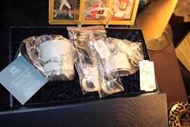 New in box Russian silver & china pair cups and spoons