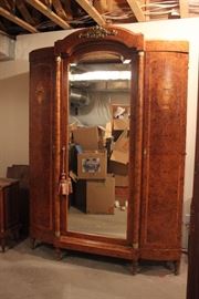 Beautiful French style mirrored and inlaid armoire