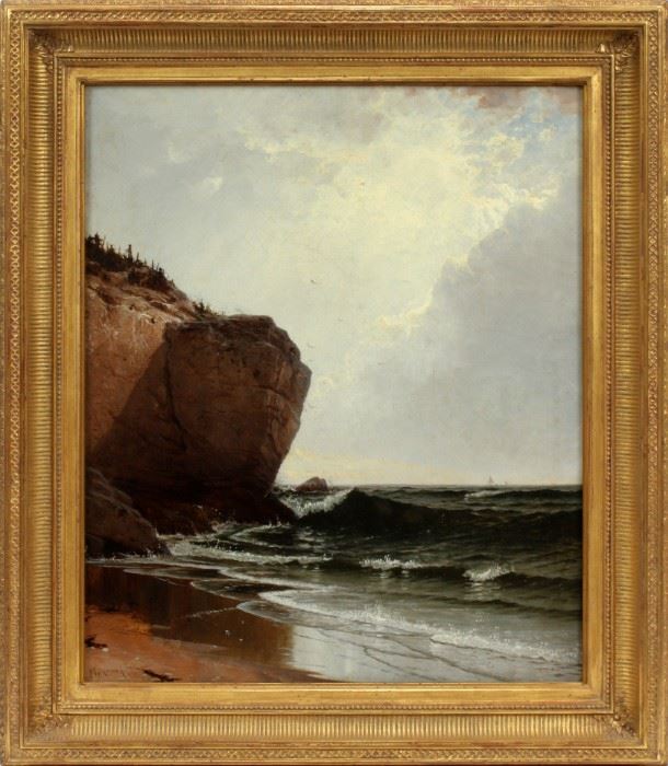ALFRED THOMPSON BRICHER (AMERICAN 1837-1908), OIL ON CANVAS, 1873, H 24", W 20 1/4", "AT MOUNT DESERT ISLAND, MAINE"
Lot # 2001  
