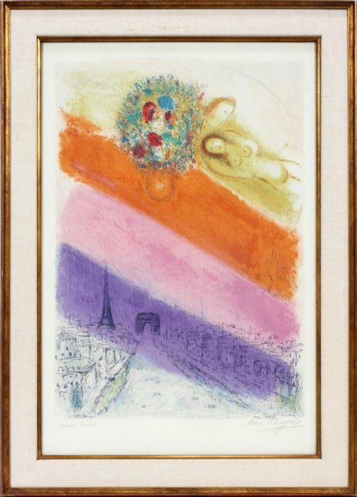 MARC CHAGALL (FRENCH/RUSSIAN, 1887–1985), LITHOGRAPH, IMAGE: H 23 3/4", W 16 3/4", "LOVERS OVER PARIS""
Lot # 2034 