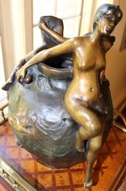 Emmanuel Villanis Bronze Vase "Meditation"