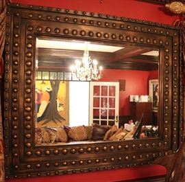 Riveted faux brass mirror
