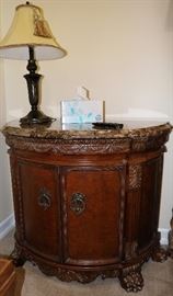 Pair of Marble Top Demi-Lune Cabinets