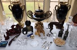 Porcelain Urns & Centerpiece, Orrefors, etc.