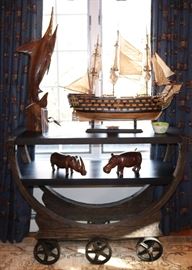 Maitland Smith Shelves/Cart, Wooden Animals, Ships Model