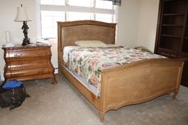 Pair of Marble Top Chests, Queen Ben with Leather Upholstered Headhoard