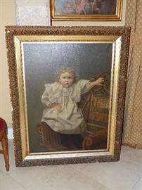 Antique Late 19th Century Oil Painting, Original Plaster Frame