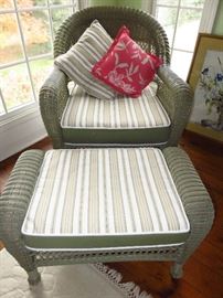 Rattan chair & ottoman with cushions