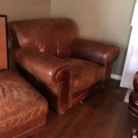 Leather club chair and ottoman