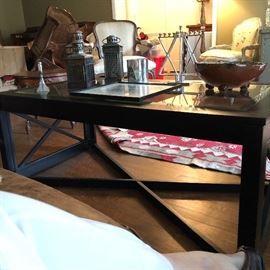 Pottery Barn Black and Glass top table