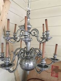 Large mid modern Dutch pewter chandelier