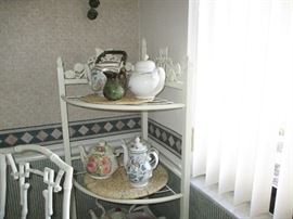 Wicker  corner cabinet - collection of tea pots