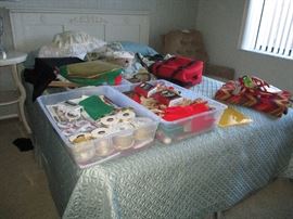 Queen bed and misc. Christmas decorations