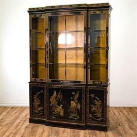 "DREXEL" ASIAN BLACK CHINOISERIE CHINA CURIO CABINET