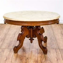 VICTORIAN MARBLE TOP ROUND COFFEE TABLE