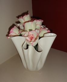 Small modern ceramic vase with silk roses