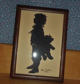 Delightful silhouette of small boy with teddy bear - signed