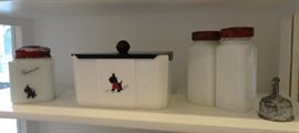 Vintage "Scottie" condiment items and plain white milk glass containers