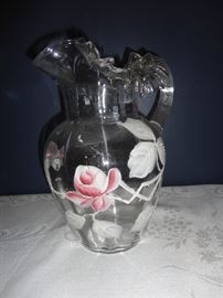 Hand painted reproduction glass pitcher