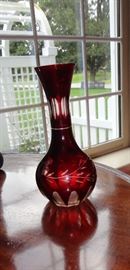 Ruby glass cut vase