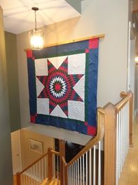 Beautiful hanging lone star design quilt - don't have exact measurements but at least 6' x6'