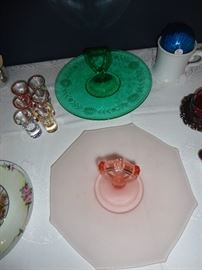 Two Depression era tidbit platters - glass