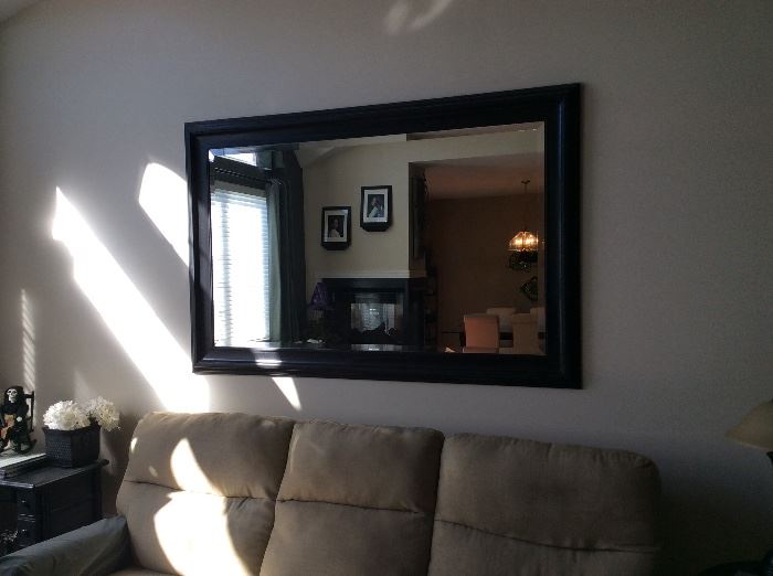 HUGE WALL MIRROR WITH SOLID WOOD FRAME AND BEVELED GLASS