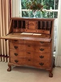 Antique Serpentine front pine writing desk 
