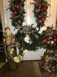 Custom holiday wreaths with McKenzie-Child’s ribbon.