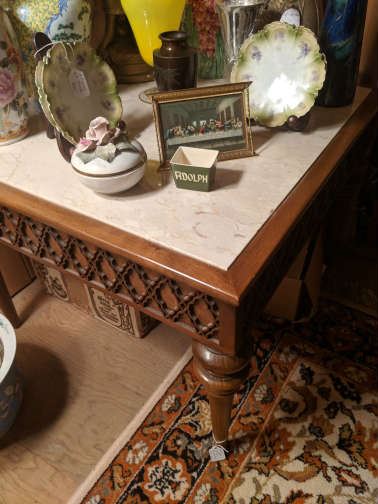 ANTIQUE MARBLE TOP END TABLE