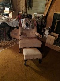 ANTIQUE CHAIR AND OTTOMAN