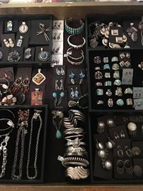 New! Fabulous sterling silver Native American jewelry with natural stone inlay including rings for women and men, earrings and cuff bracelets from Scottsdale, AZ. Also, cuff bracelets in a variety of styles. All 50% off!