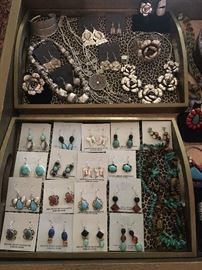 Thai silver jewelry with a floral / nature theme and sterling silver Native American earrings from New Mexico, all 50% off!